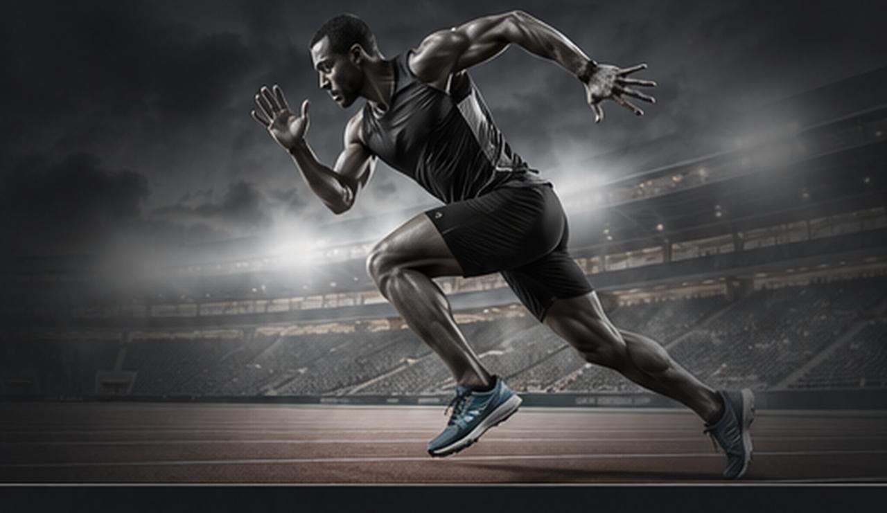 Athlete sprinting in stadium